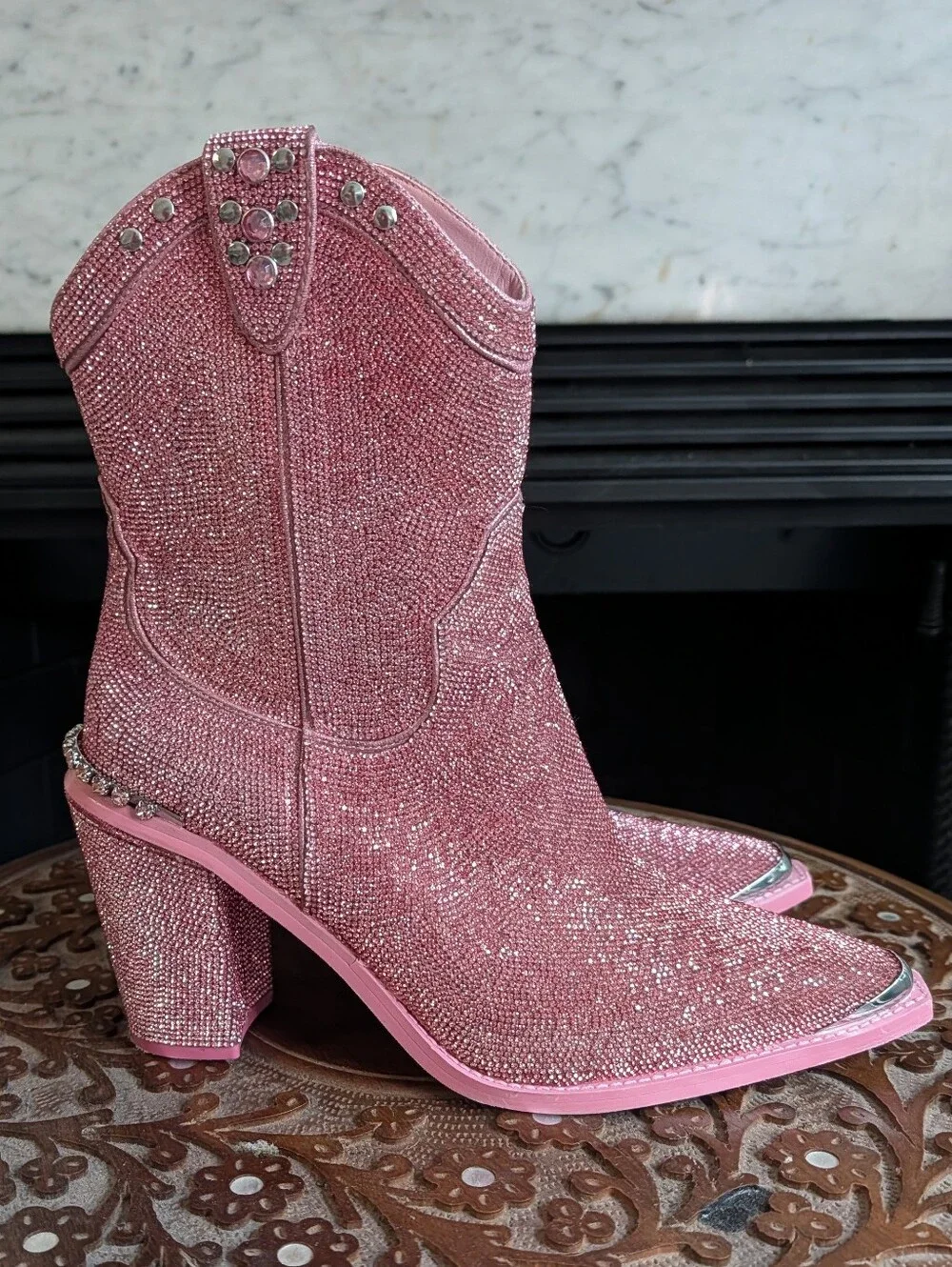 Club Exx Dolls Kill Pink Rhinestone Glitter Western Cowboy Boots Pointed Toe 11M